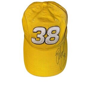 NASCAR M&M Hat Sadler 38 Adult Signed Authentic Yellow Cap Yates Racing Chase‎